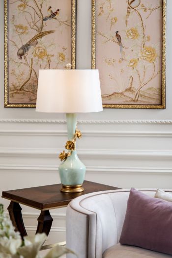 Avril Rose Bleu Lamp, French Wall Panels, Melea Markell